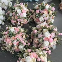Boule de fleurs artificielles roses C-718 de 30 cm, 40 cm, 50 cm avec verdure pour décoration de table de mariage et événements festifs