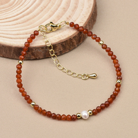 Perle d'eau douce unique Design 3mm Ronde Facettes Rhodonite Cornaline Amazonite Grenat Petit Bracelet Perle en Pierre Naturelle