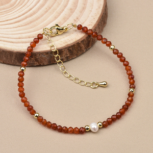 Tek tatlısu inci tasarım 3mm yuvarlak Faceted Rhodonite Carnelian amazonit Garnet küçük doğal taş boncuk bilezik - Product Image 2