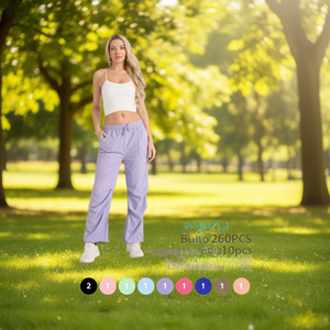 Pantaloni Dolado da donna a gamba larga, vita alta, vestibilità ampia, lunghezza intera, in maglia traspirante, tinta unita, casual estivi con coulisse - Product Image 2