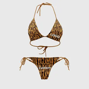 Chất Lượng Cao New Sexy Halter Tam Giác Bikini Châu Âu Và Mỹ Tiger In Bán Buôn Phụ Nữ Quần Áo Bơi Bikini