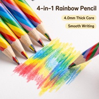 Crayon de couleur arc-en-ciel 4 en 1, mine multicolore, corps rayé en spirale, bois naturel, pour dessin, croquis, coloriage, papeterie artistique pour enfants