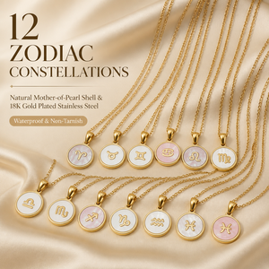 Collier personnalisé en acier inoxydable plaqué or PVD 18 carats, étanche, avec pendentif pièce <span class=keywords><strong>horoscope</strong></span> en nacre, bijoux <span class=keywords><strong>de</strong></span> mode pour femme - Product Image 1