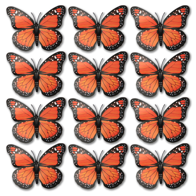 Home Decor Halloween PVC Orange Monarch Butterfly Artificial Butterflies Wall Stickers 3D Stereo Home Accessories