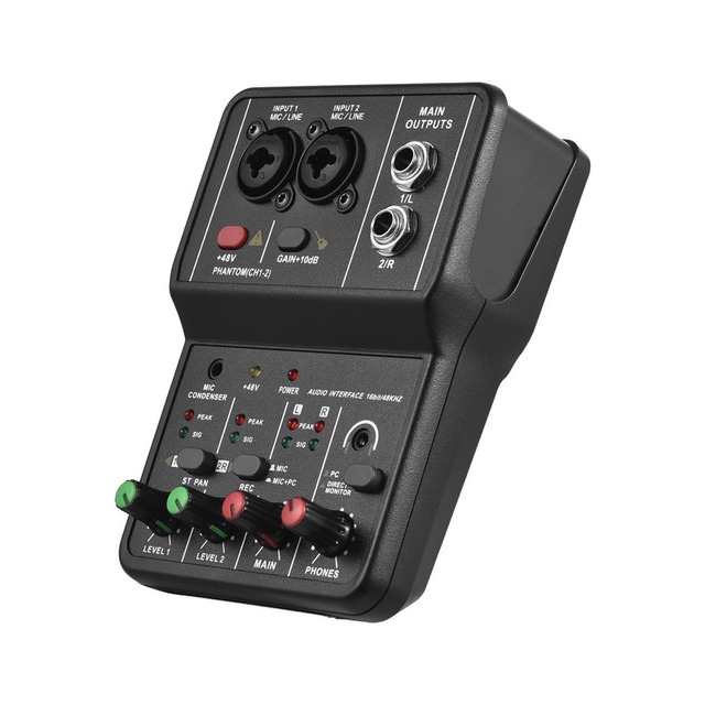 Audio Interface Professional Recording Sound Card 16bit/48kHz Mini USB Audio Interface Sound Card