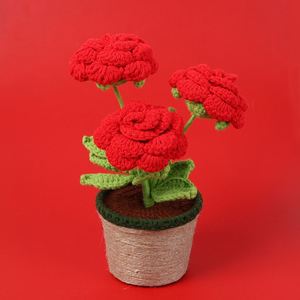 Decoración para el Hogar, Planta Artificial en Maceta de Rosa China, Flor de Hilo de Lana Tejida para Graduación, Día de la Madre o Pascua - Product Image 1