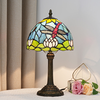 Lampe de chevet en verre teinté de 8 pouces, lampe de table vintage antique avec libellule et lotus pour salon, chambre à coucher, bureau à domicile