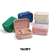 Boîte à bijoux en velours double couche, étui de voyage portable, organisateur compact avec fermeture éclair pour bagues, boucles d'oreilles, colliers, bracelets, cadeau, logo personnalisé