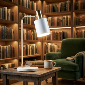 Lámpara de Mesa Moderna de Metal con Forma Rectangular, Acabado Negro y Dorado, Luz LED Cálida Blanca para Dormitorio y Oficina - Product Image 4
