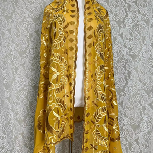 Lot de 12 foulards hijab en mousseline de soie africaine durables pour femmes, diverses couleurs, broderie florale, écharpes ethniques, châles en dentelle - Product Image 1