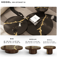 Ensemble haut de gamme de 3 tables en bois noir brillant, ensemble de tables basses pas cher pour salon de villa
