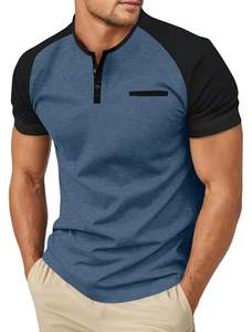 Custom Logo Men's <b>Short</b> <b>Sleeve</b> <b>Henley</b> Shirts Cotton Casual Summer Button T-Shirts with Pocket - Product Image 3