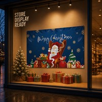 Toile de fond de Noël en polyester 100D 180x110cm avec fauteuil du Père Noël, lapin et boîte cadeau, œillets métalliques, pour affichage en magasin