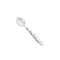 Ensemble de couverts en acier inoxydable avec manche en plastique motif marbre, comprenant couteau à steak, fourchettes à dessert et cuillère de service, 4 pièces