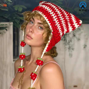 Gorro de ganchillo de invierno acrílico de alta calidad de diseñador <span class=keywords><strong>Kawaii</strong></span>, gorro bordado con parche personalizado, logotipo de dibujos animados, punto Argyle, viaje - Product Image 1