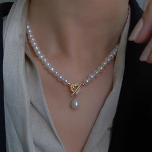 สร้อยคอแบบหัวเข็มขัด XL5-3/4 สำหรับผู้หญิง ประดับมุกน้ำจืดธรรมชาติ ดีไซน์หรูหราเบาๆ สไตล์คลาสสิก สร้อยคอระดับไหปลาร้า XL5-3/4 - Product Image 1