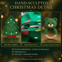 Ensemble de vaisselle en silicone de Noël vert foncé, kit complet de vaisselle, boîte cadeau pour les fêtes de Noël