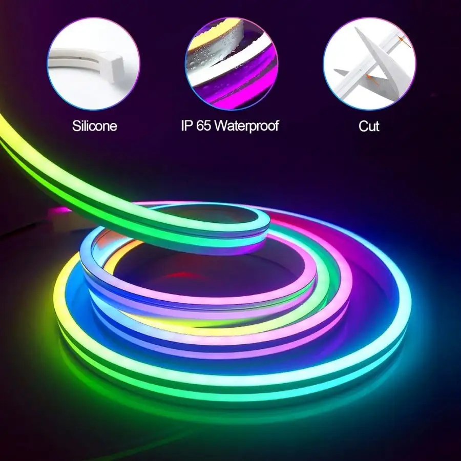 Linh hoạt Neon LED Strip ánh sáng với nhiều màu tách cuttable Flex Silicone ống 5V 12V 24V AC220V ngoài trời không thấm nước IP68