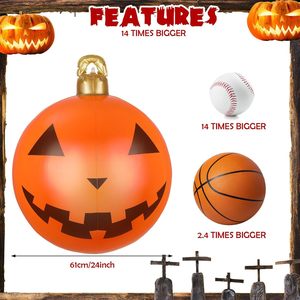 Bola de Calabaza Inflable de Halloween con Luz, Decoración para Jardín Exterior, PVC, 6 pies, Feliz Halloween, Jack O'Lantern Inflable - Product Image 2