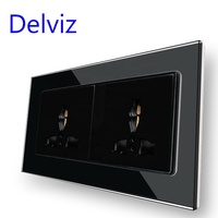 Delviz-Panel de vidrio templado, toma de corriente eléctrica de doble enchufe AC 110V ~ 250V,146mm * 86mm, toma Universal de pared integrada 16A