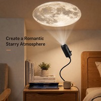 Proyector de Estrellas LED USB, Lámpara de Proyección de Planetas y Luna con Cuello Flexible y Diapositivas Intercambiables para Decoración de Dormitorios