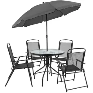 모조리 스틸 테이블 의자 야외-강철 옥외 안뜰 의자 테이블 우산 현대 옥외 가구 테이블과 의자 세트