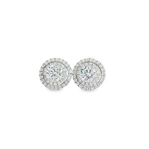 Pendientes de tuerca de lujo de oro blanco de 18 quilates con 2 diamantes cultivados en laboratorio NGTC, diseño de Halo hecho a mano certificado, regalo para mujer - Product Image 3