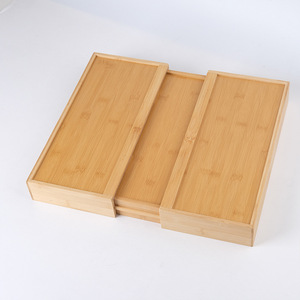 Bamboo Cutlery Organizer Rectangular Pull-Out <b>Storage</b> <b>Box</b> Open-Top With Compartments For Knife Fork <b>Drawer</b> Organization - Product Image 2