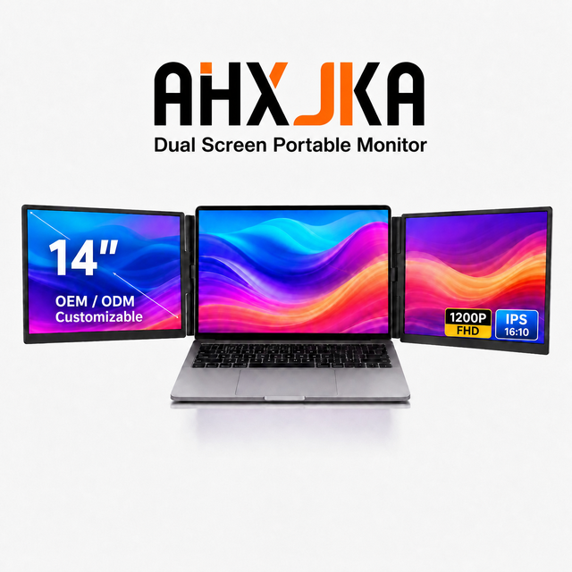 AHXJKA 14 Inch Dual Screen Portable Monitor 1920*1200 IPS LCD 16:10 Laptop Screen Extender Triple Monitor for Win Mac