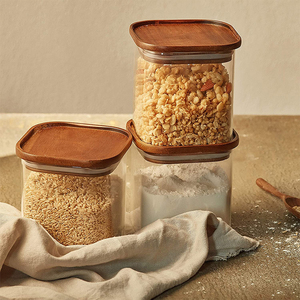 Storage Jar Storage Jar Glass 47oz Stackable Airtight Square Glass Storage Jar Containers With Acacia Wood Lid