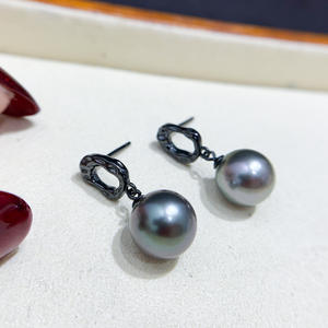 Aretes de Plata S925 con Base Vacía para Perlas, Accesorios de Joyería en Plata Negra con Cuentas Redondas de 9-15mm, Aretes Colgantes de Moda-22063 - Product Image 3