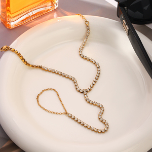 KITI Pulsera de Cadena de Mano y Anillo de Dedo de Acero Inoxidable <span class=keywords><strong>con</strong></span> <span class=keywords><strong>Zirconia</strong></span>, Bañada en Oro de 18K, Joyería de Moda para Mujer - Product Image 3