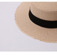 Chapeau de soleil en paille plate pour femme, à large bord, style canotier rétro vintage, pour la plage et les vacances d'été, à bord festonné