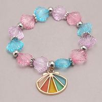 Bracelet extensible en perles acryliques colorées pour enfants, avec breloques coquillage, licorne et queue de sirène, bracelet perlé haut de gamme