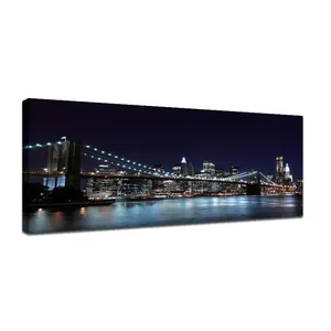 New York City Brooklyn Bridge Night HD Picture Battery Operated Light Up LED Canvas Art Painting for Wall Decor