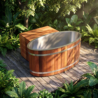 Vapasauna Bestseller Edelstahl Ovale Kaltwasser-Tauchwanne mit Rotzedern-Außenhaut 1,5m Eisbadewanne für Kontrasttherapie und Sauna-Kombination