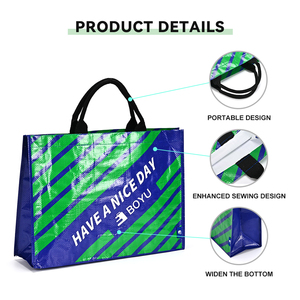 Borsa in tessuto a PP riciclata rivestita di generi alimentari promozionale, con stampa personalizzata, borsa della spesa intrecciata, con doppio manico - Product Image 2