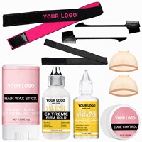 Kit de colle pour perruques en dentelle, adhésif imperméable pour la fixation des cheveux, dissolvant, bâton de cire, contrôle des bords, bande élastique, brosses et bonnets de perruque