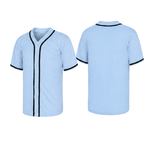 Maillot de baseball imprimé bleu clair à manches courtes, col en V, unisexe, anti-humidité, boutonné sur le devant, coupe classique, vêtement d'été - Product Image 1