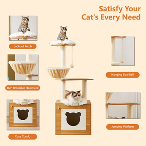 Moderno 2 en 1 48,6 "Torre de árbol de gato de madera Interior Gatito Condominio Extraíble Rascador Hamaca Scratch Pad para gatos grandes - Product Image 2