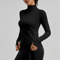 Veste de yoga zippée pour femme en gros – 82,5 % polyester, 17,5 % élasthanne, anti-humidité, respirante, couleur unie, manches longues, ajustée