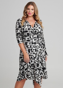 Bastante Plus tamaño vestido de las mujeres vestidos lazos en la cintura lado 3/4 mangas casuales de mujer vestido - Product Image 4