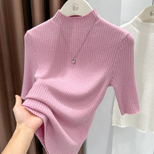 Maglia a Collo Alto a Costine da <span class=keywords><strong>Donna</strong></span>, Traspirante, Casual, a Maniche Corte, Slim Fit, Elastica, Leggera - Product Image 2