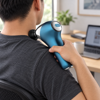Pistolet de massage chauffant bleu portable avec 6 vitesses, 4 têtes, 3 niveaux de chaleur et indicateur LED pour la récupération sportive et la remise en forme