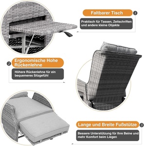 Silla <span class=keywords><strong>de</strong></span> Jardín Reclinable Acolchada con Respaldo Acolchado COMLAX FIELD, Resistente a la Intemperie, Ajustable, con Marco <span class=keywords><strong>de</strong></span> Ratán Sintético, Color Gris Claro, Tumbona para - Product Image 6