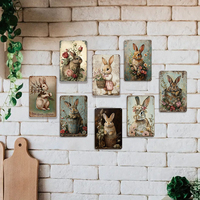 Carteles de hojalata de conejito impresos decorativos, placas de Metal de conejo Retro Vintage para casa de campo, jardín, pared, regalos publicitarios