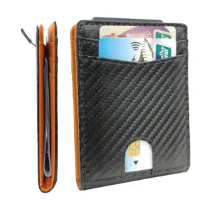 Dompet kulit lipat dua pemblokir RFID, dompet klip uang minimalis, tempat kartu kredit lipat dua, dompet kulit saku kustom untuk pria