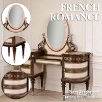 Grande capacité et rangement classifié, bureau de toilette de luxe en bois foncé et crème, table de maquillage classique bicolore assortie