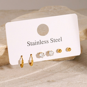 Minimalist Gold Plated Hoop Earrings With Zircon <b>Studs</b> And Ball <b>Studs</b> For Everyday Wear - Product Image 2
