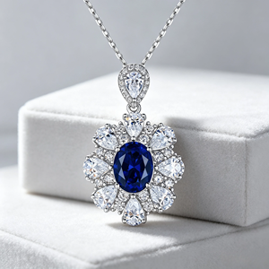 <b>Floral</b>-shaped zircon halo pendant, women's 925 sterling silver plated luxury wedding and engagement jewelry <b>box</b> chain - Product Image 1